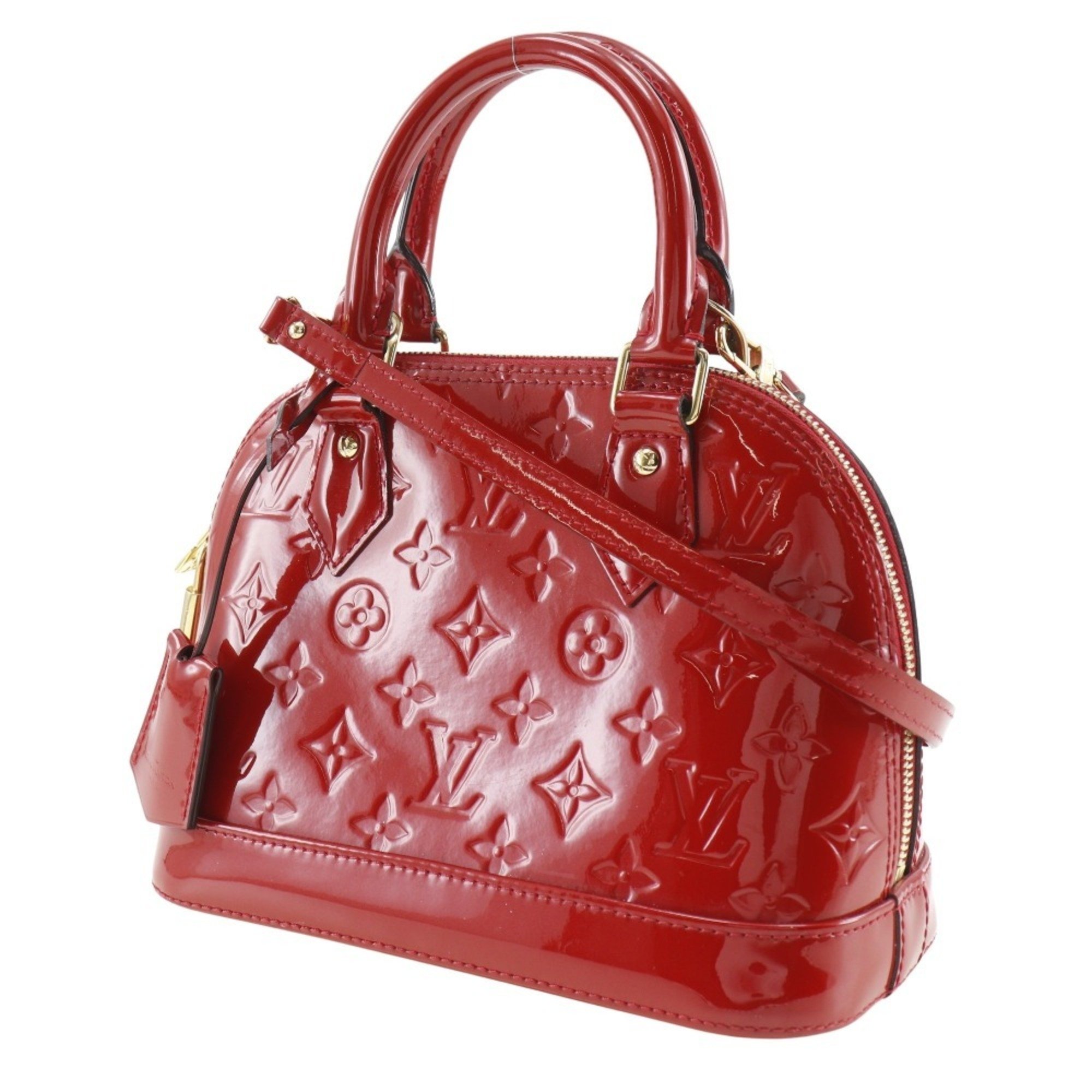 Louis Vuitton Alma BB Handbag Shoulder M90174 Monogram Vernis Cerise 2016 Red CT3186 2way Double Women's