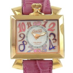 Gaga Milano Napoleon Watch, Gold-plated x Embossed Leather, Quartz, Analog Display, White Shell Dial, Napoleon, Women's