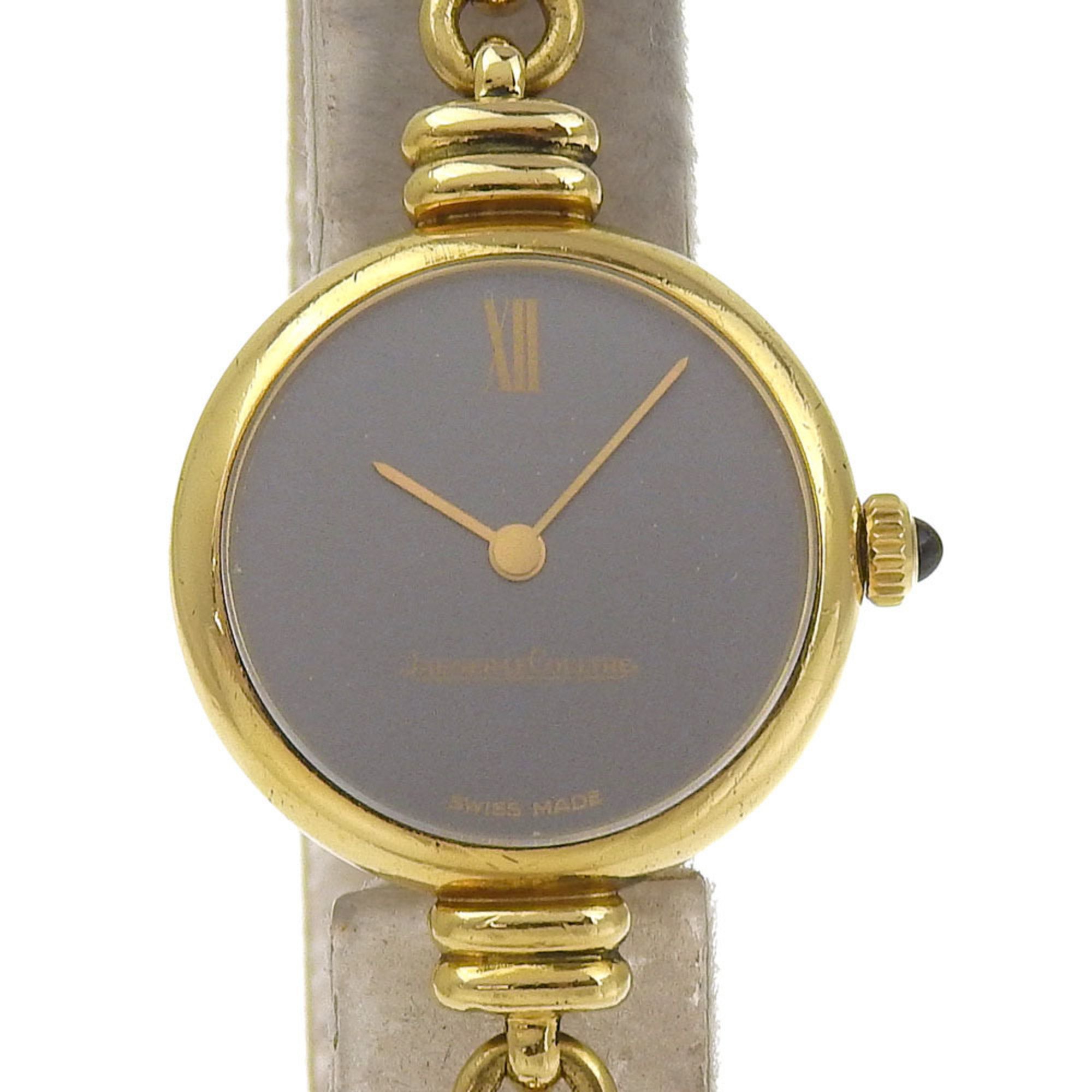 Jaeger-LeCoultre JAEGER-LECOULTRE Watch cal.895 Gold-plated x embossed leather Hand-wound Grey dial Ladies