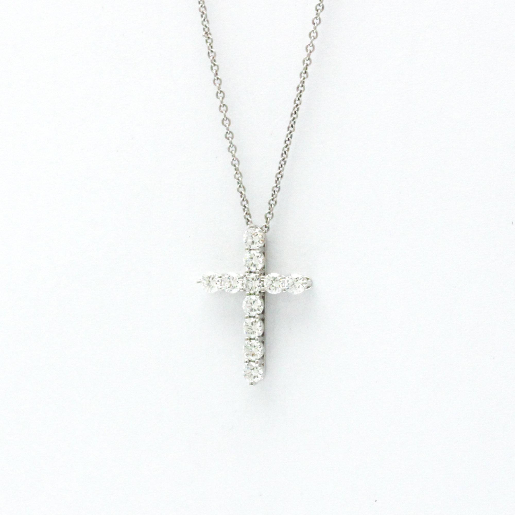 Tiffany Small Cross Diamond Necklace Platinum Diamond Men,Women Fashion Pendant Necklace (Silver)