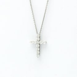 Tiffany Small Cross Diamond Necklace Platinum Diamond Men,Women Fashion Pendant Necklace (Silver)