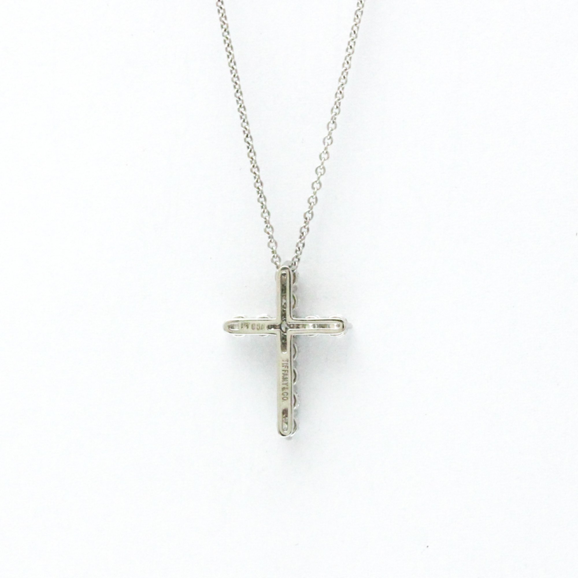 Tiffany Small Cross Diamond Necklace Platinum Diamond Men,Women Fashion Pendant Necklace (Silver)