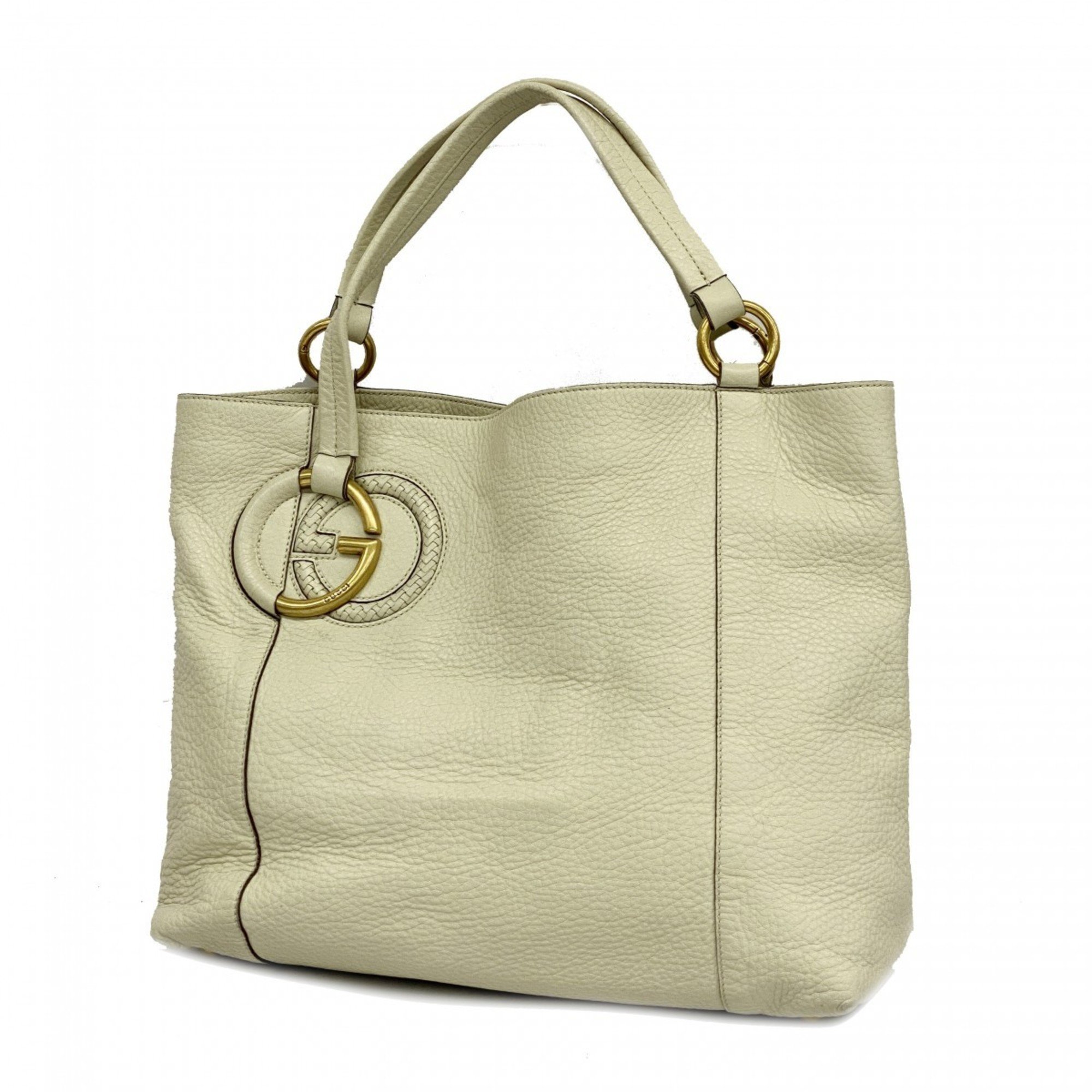 Gucci Tote Bag Interlocking G 309528 Leather White Women's