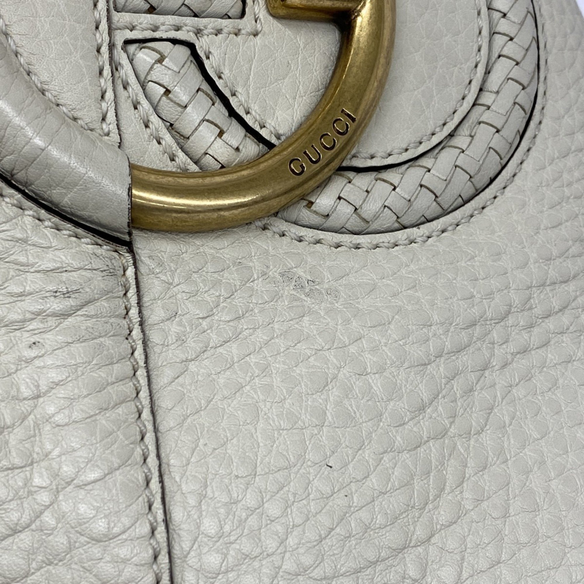 Gucci Tote Bag Interlocking G 309528 Leather White Women's