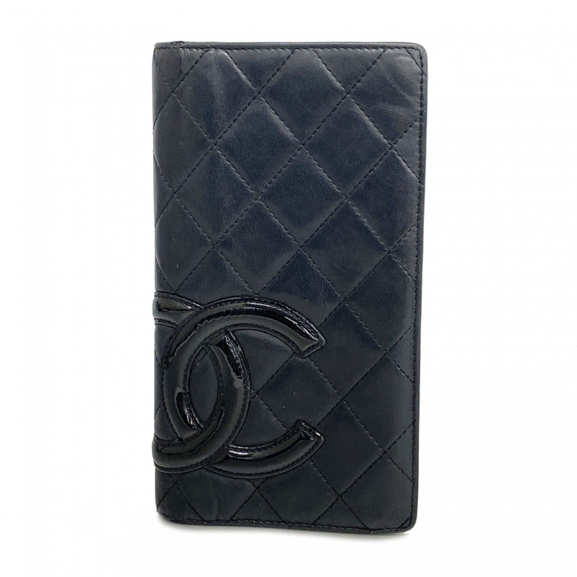 Chanel Long Wallet Cambon Lambskin Black Women's