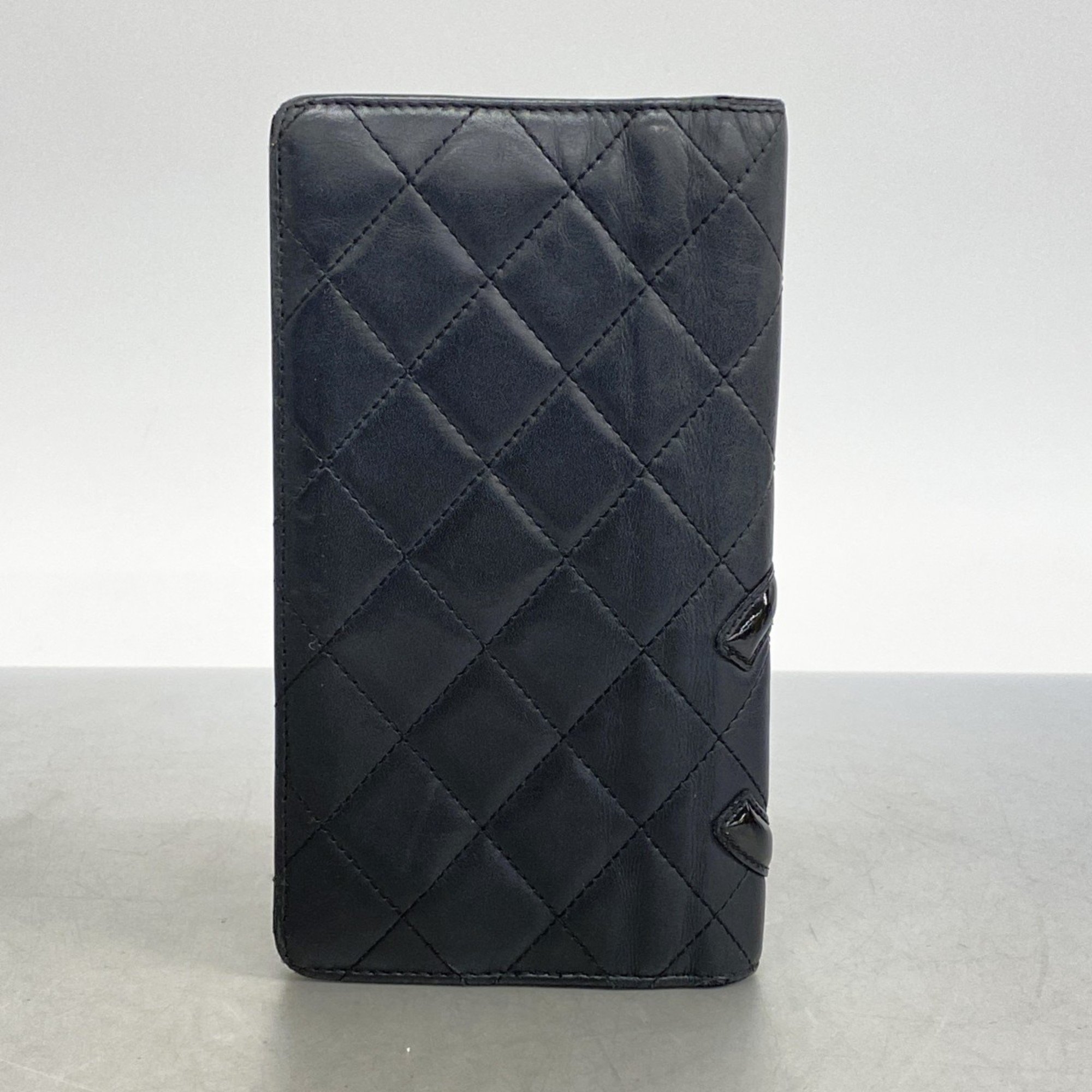 Chanel Long Wallet Cambon Lambskin Black Women's