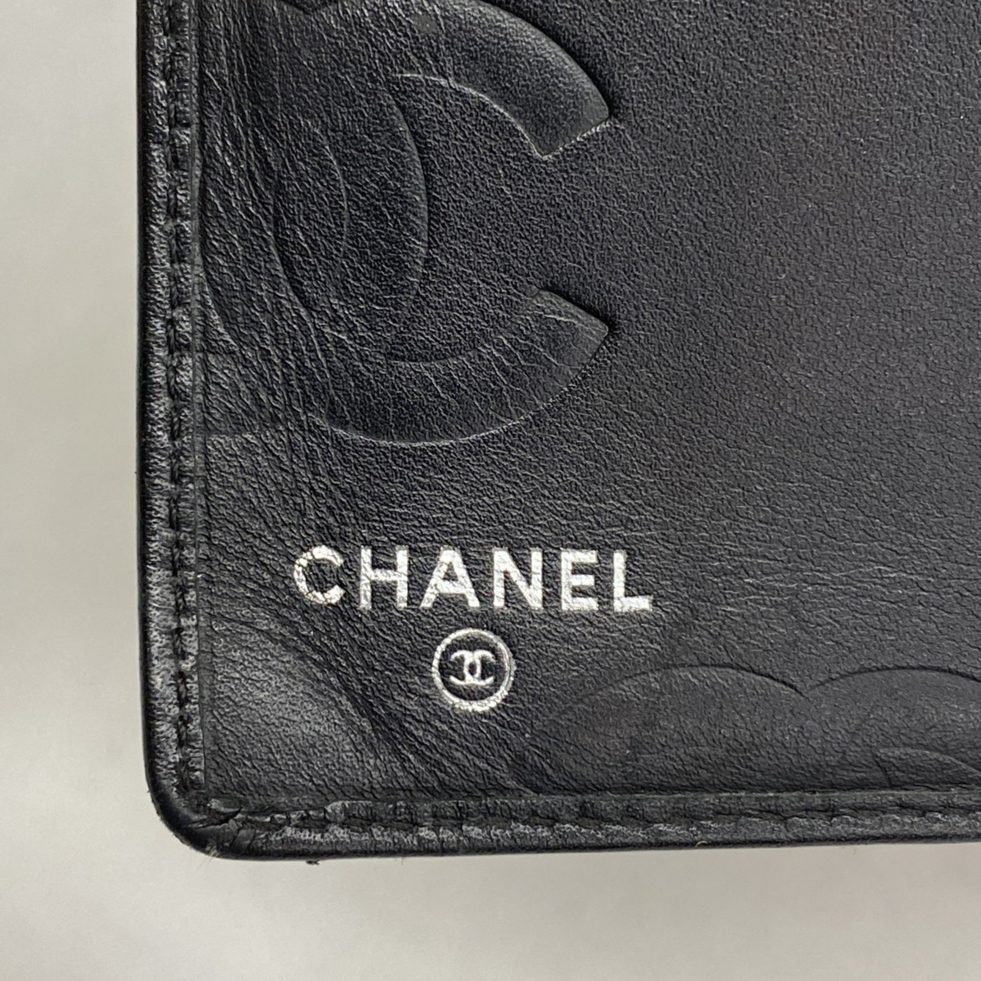 Chanel Long Wallet Cambon Lambskin Black Women's