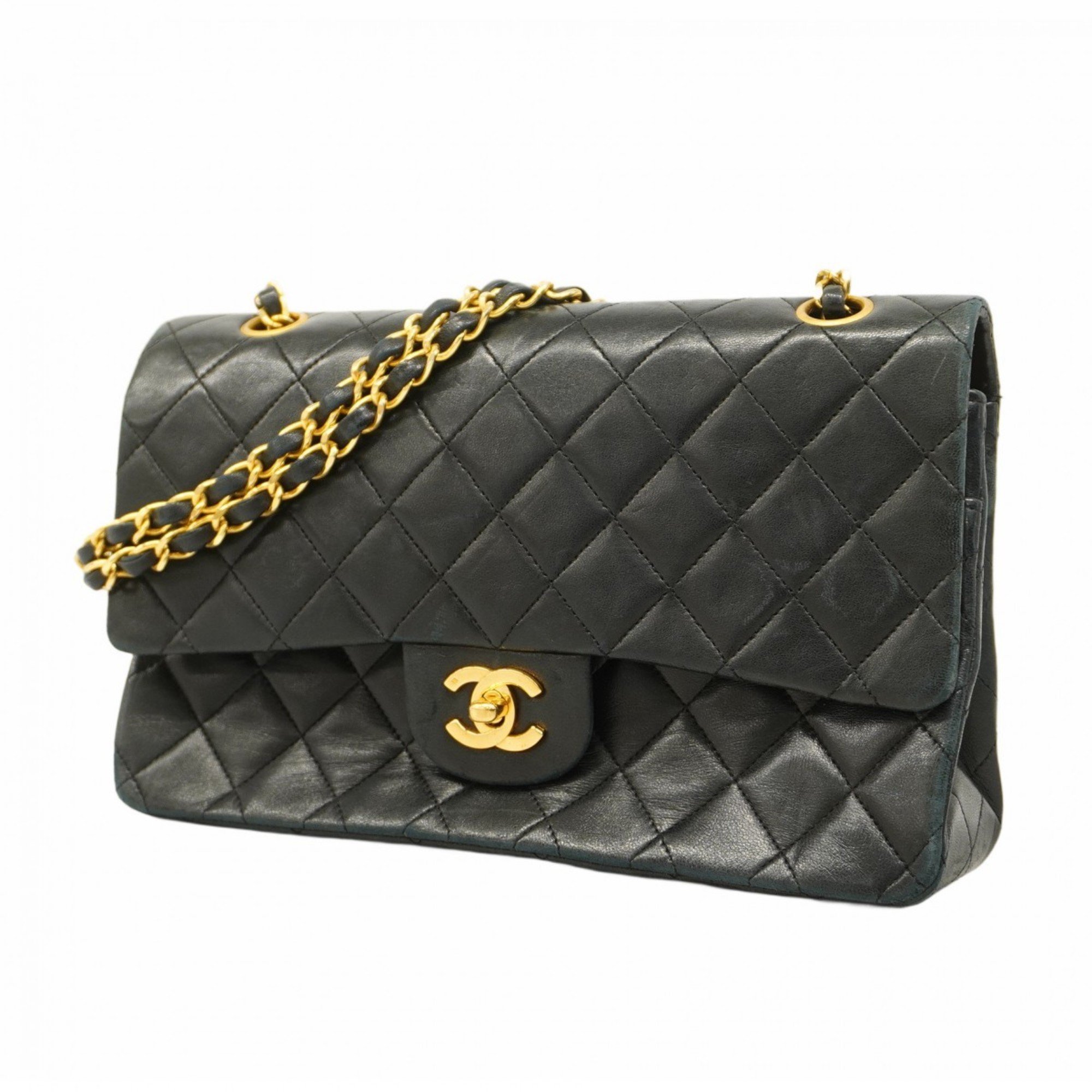 Chanel Shoulder Bag Matelasse Lambskin Black Women's