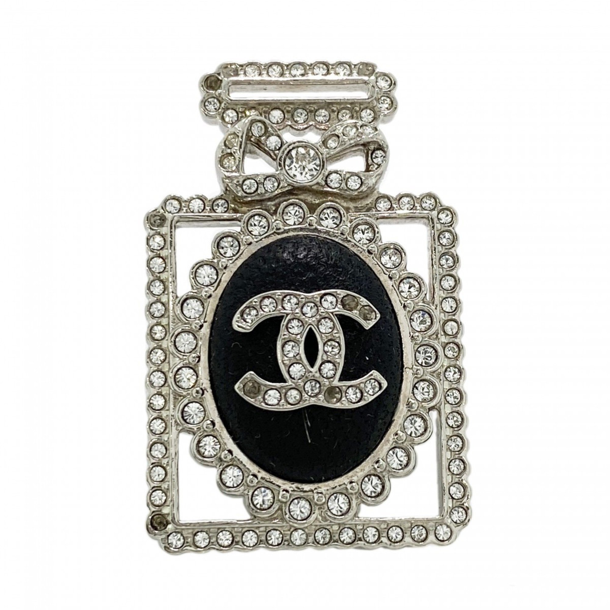 Chanel pin brooch Coco mark metal silver black ladies