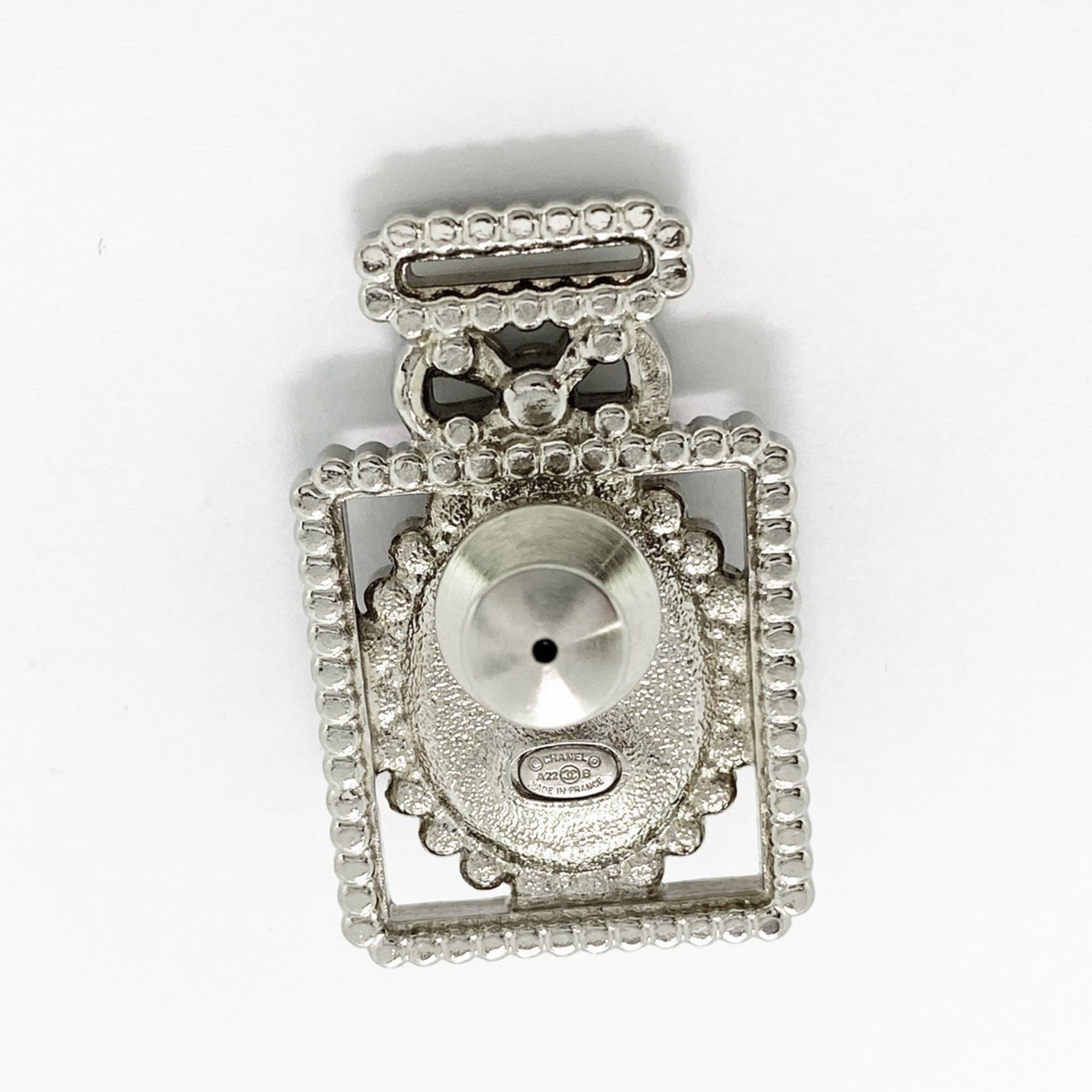 Chanel pin brooch Coco mark metal silver black ladies