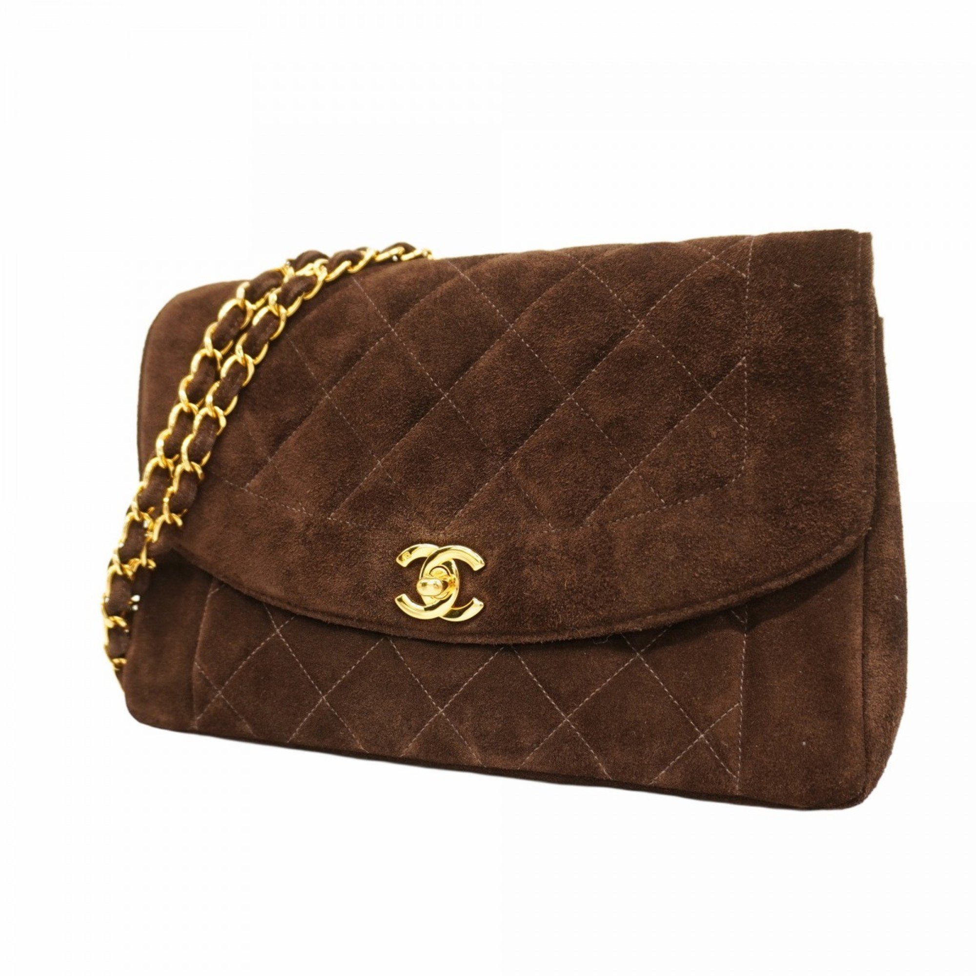 Chanel Shoulder Bag Matelasse Diana Suede Brown Women's