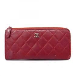 Chanel Long Wallet Matelasse Lambskin Red Women's