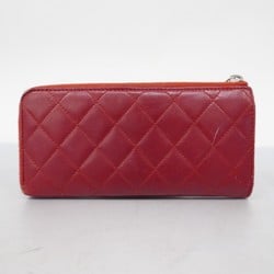 Chanel Long Wallet Matelasse Lambskin Red Women's