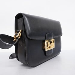 Celine Shoulder Bag, Carriage Hardware, Leather, Black, Women's