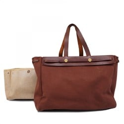 Hermes Tote Bag Airbag Cabas GM Toile Officier Brown F Stamp Men's Women's