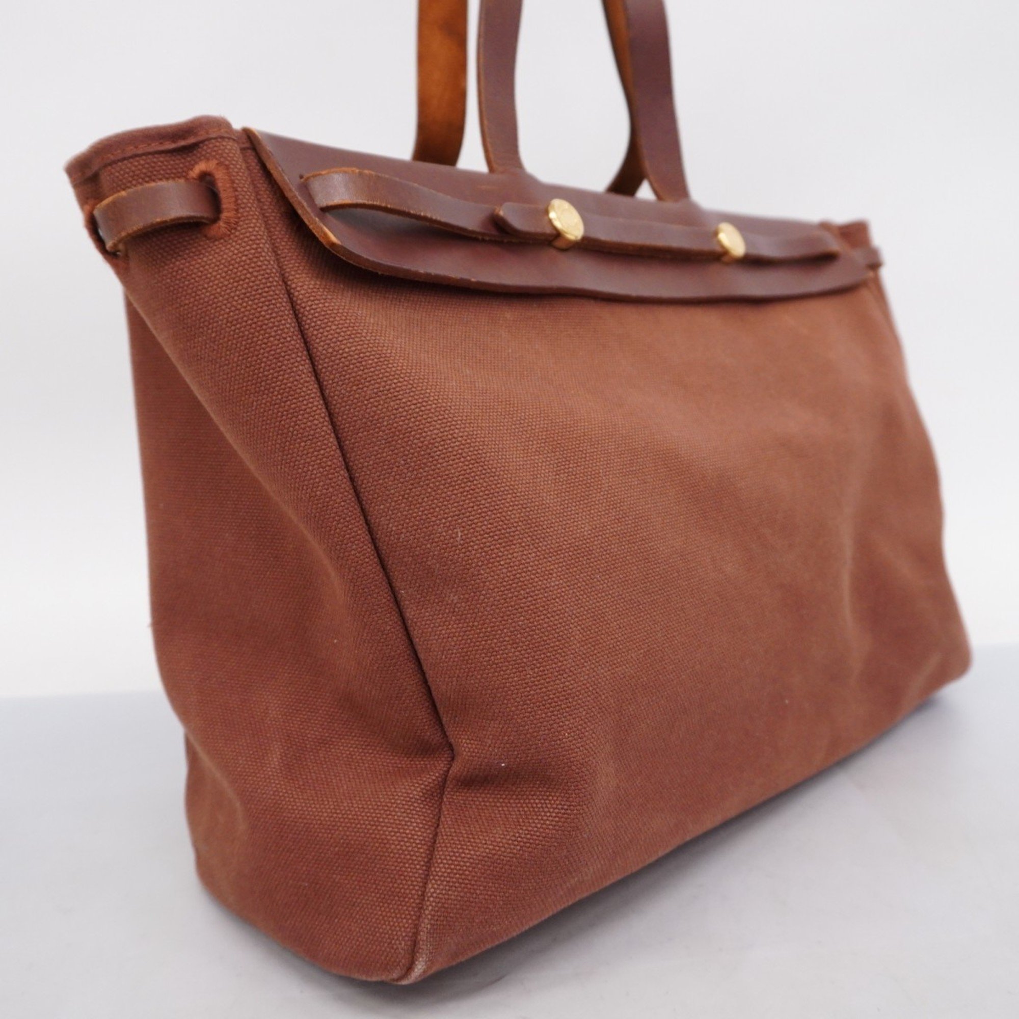 Hermes Tote Bag Airbag Cabas GM Toile Officier Brown F Stamp Men's Women's