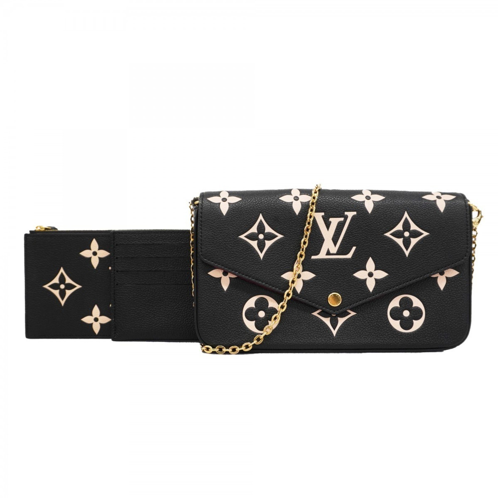 Louis Vuitton Shoulder Wallet Monogram Empreinte Pochette Felicie M80482 Black Beige Women's