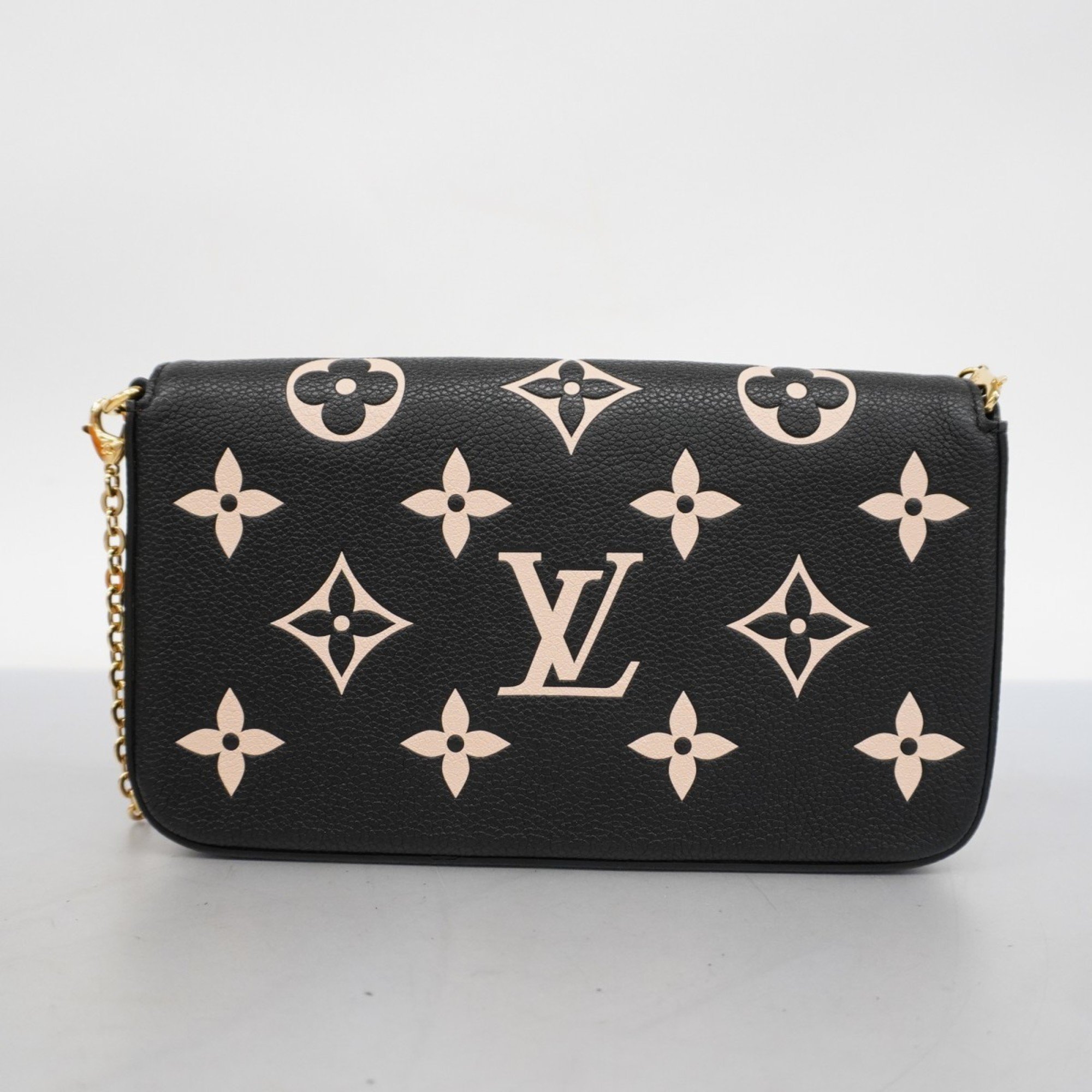 Louis Vuitton Shoulder Wallet Monogram Empreinte Pochette Felicie M80482 Black Beige Women's