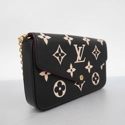 Louis Vuitton Shoulder Wallet Monogram Empreinte Pochette Felicie M80482 Black Beige Women's