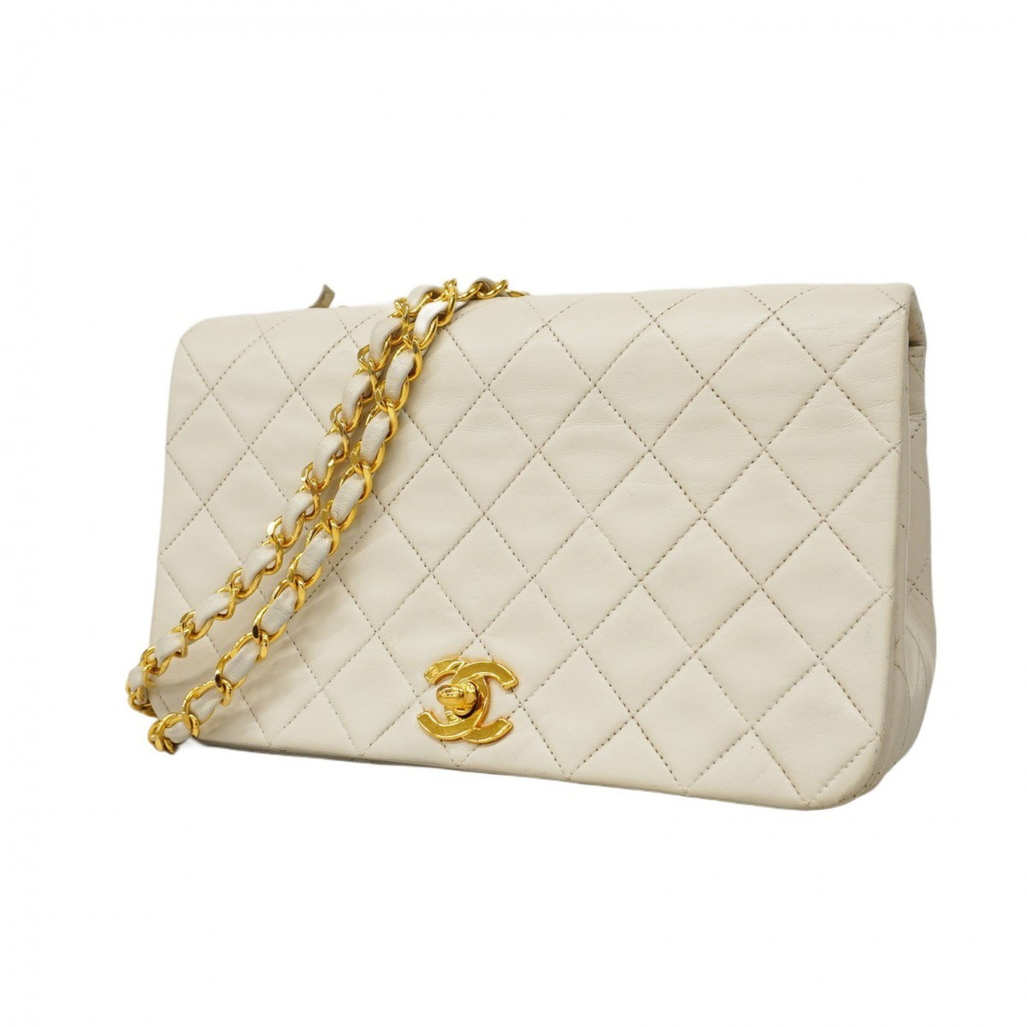 Chanel Shoulder Bag Matelasse Lambskin White Women's