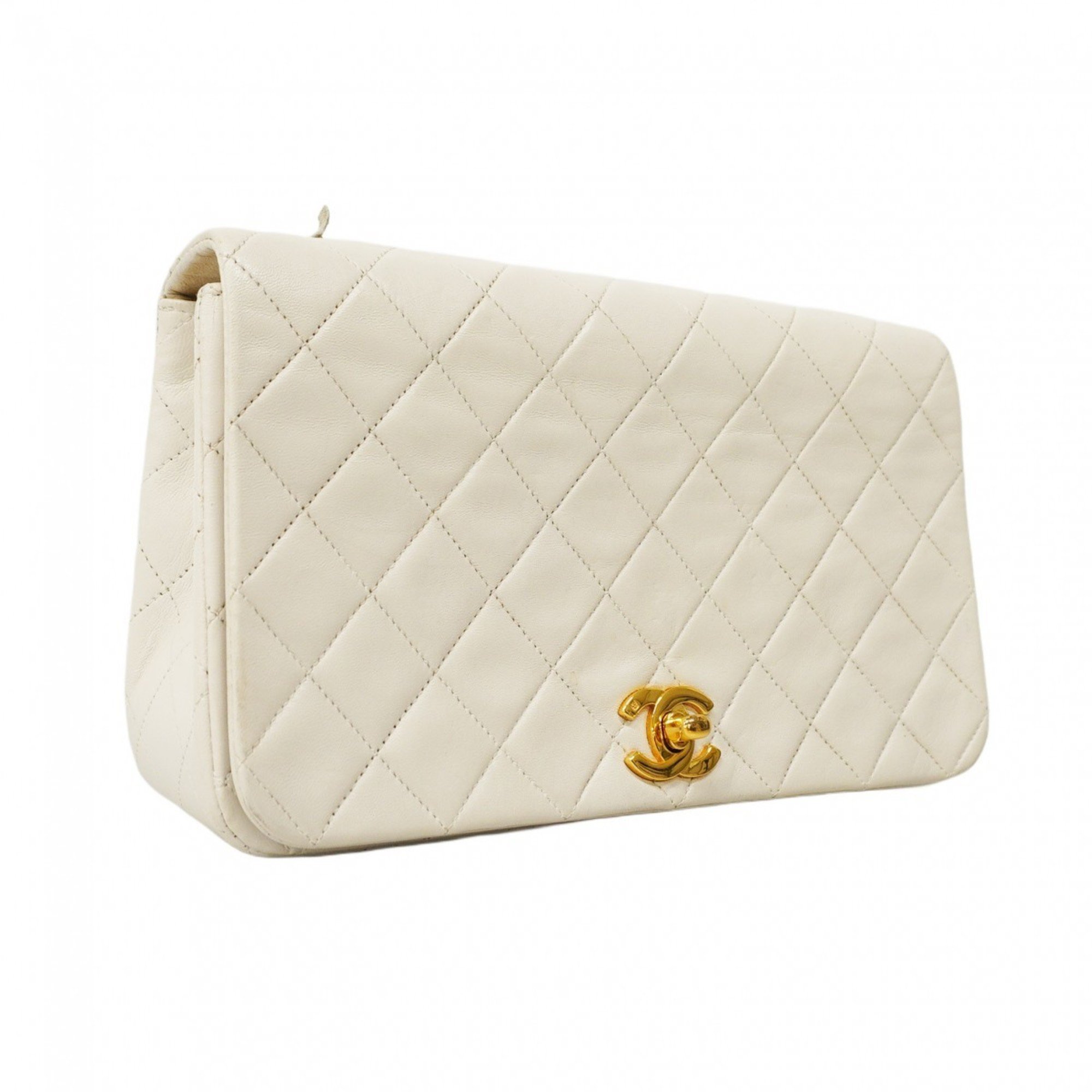 Chanel Shoulder Bag Matelasse Lambskin White Women's