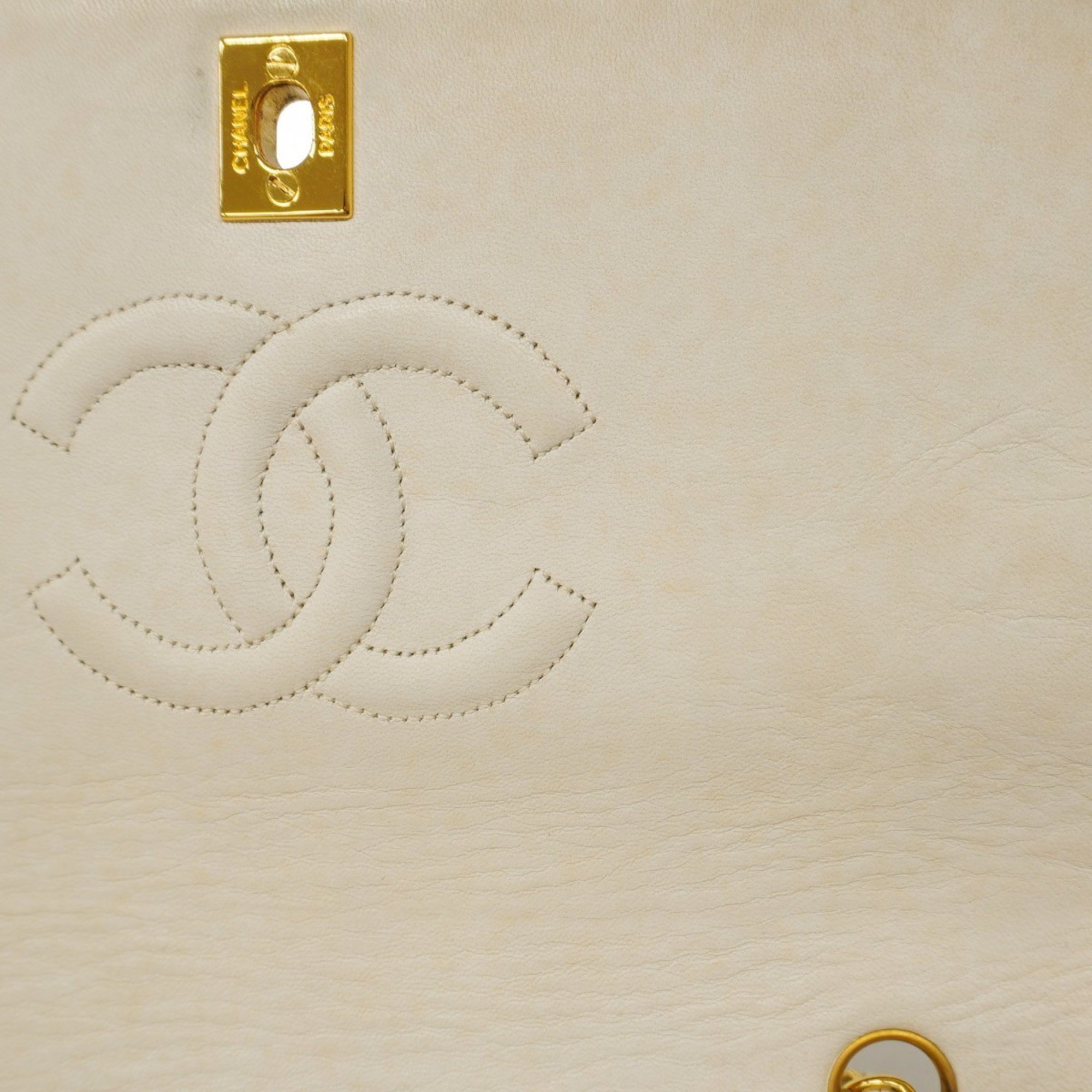 Chanel Shoulder Bag Matelasse Lambskin White Women's