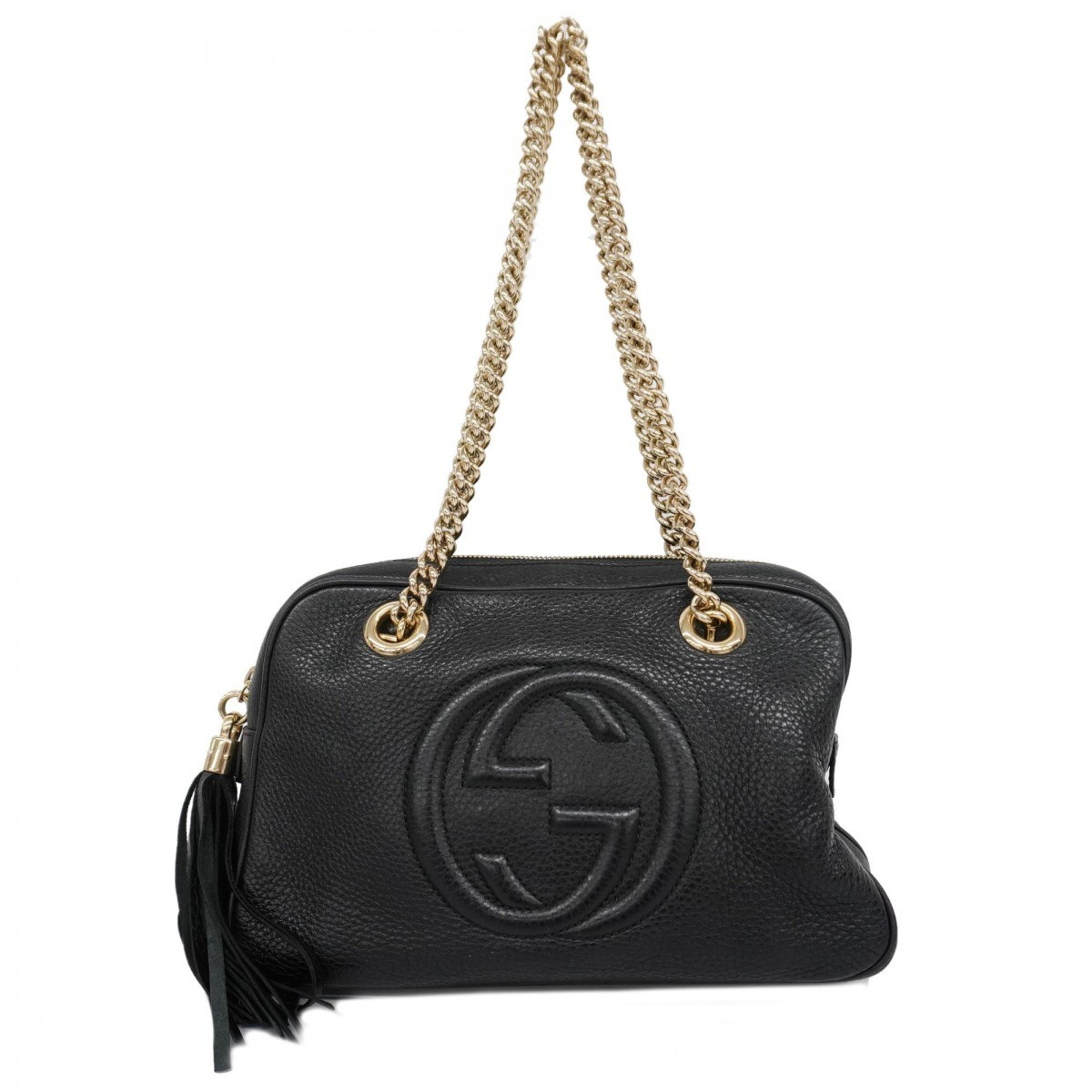 Gucci Shoulder Bag Soho 308983 Leather Black Champagne Women's