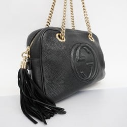 Gucci Shoulder Bag Soho 308983 Leather Black Champagne Women's