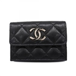 Chanel Tri-fold Wallet Matelasse Caviar Skin Black Champagne Ladies