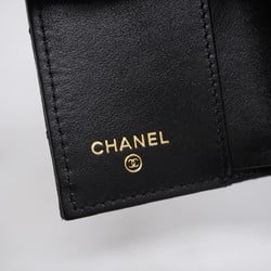 Chanel Tri-fold Wallet Matelasse Caviar Skin Black Champagne Ladies