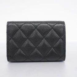 Chanel Tri-fold Wallet Matelasse Caviar Skin Black Champagne Ladies