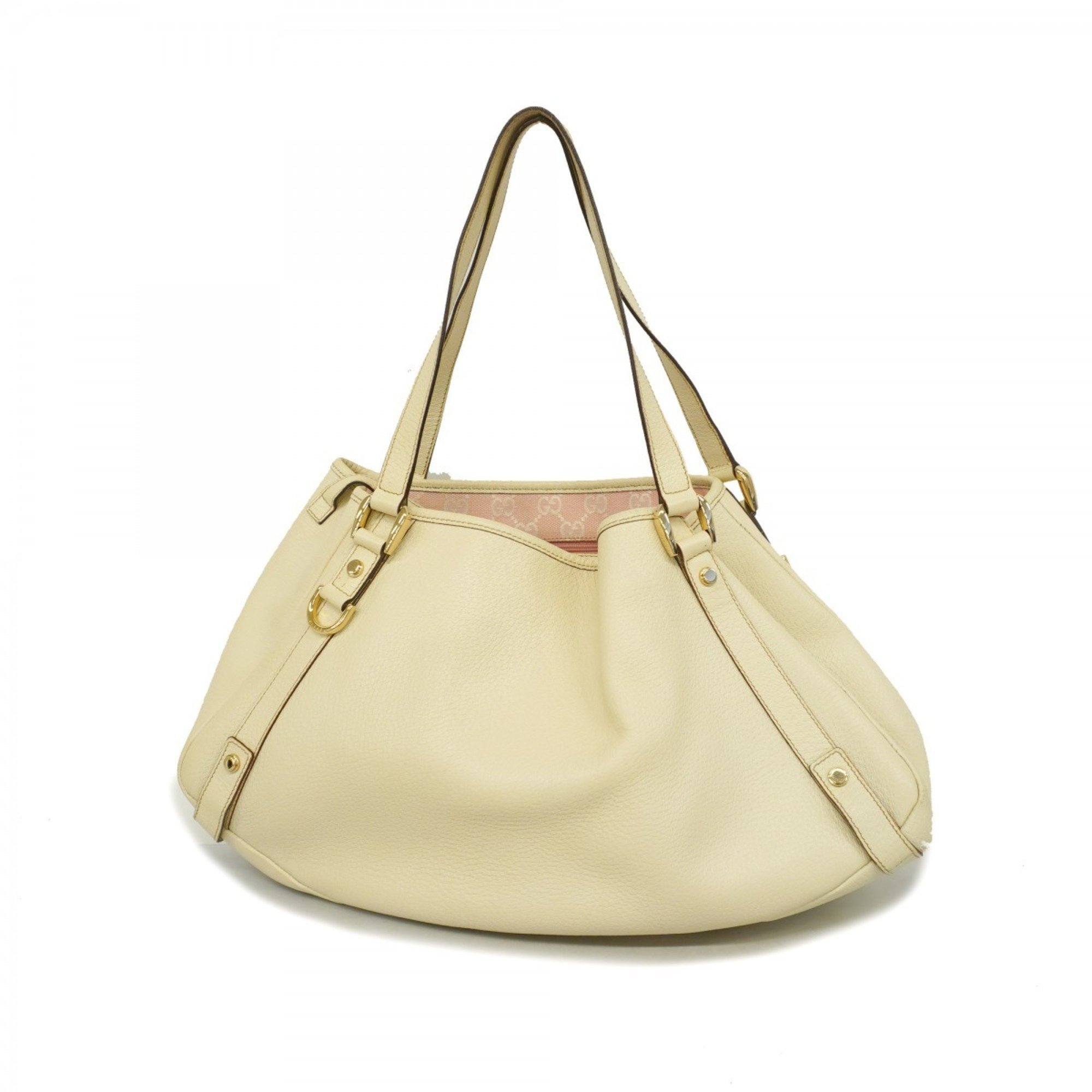 Gucci Tote Bag 130736 Leather White Champagne Ladies