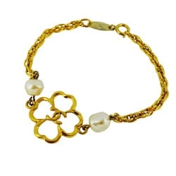 Chanel Bracelet Coco Mark Clover Fake Pearl GP Plated Gold Ladies