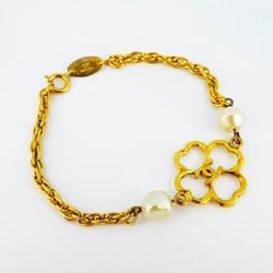 Chanel Bracelet Coco Mark Clover Fake Pearl GP Plated Gold Ladies