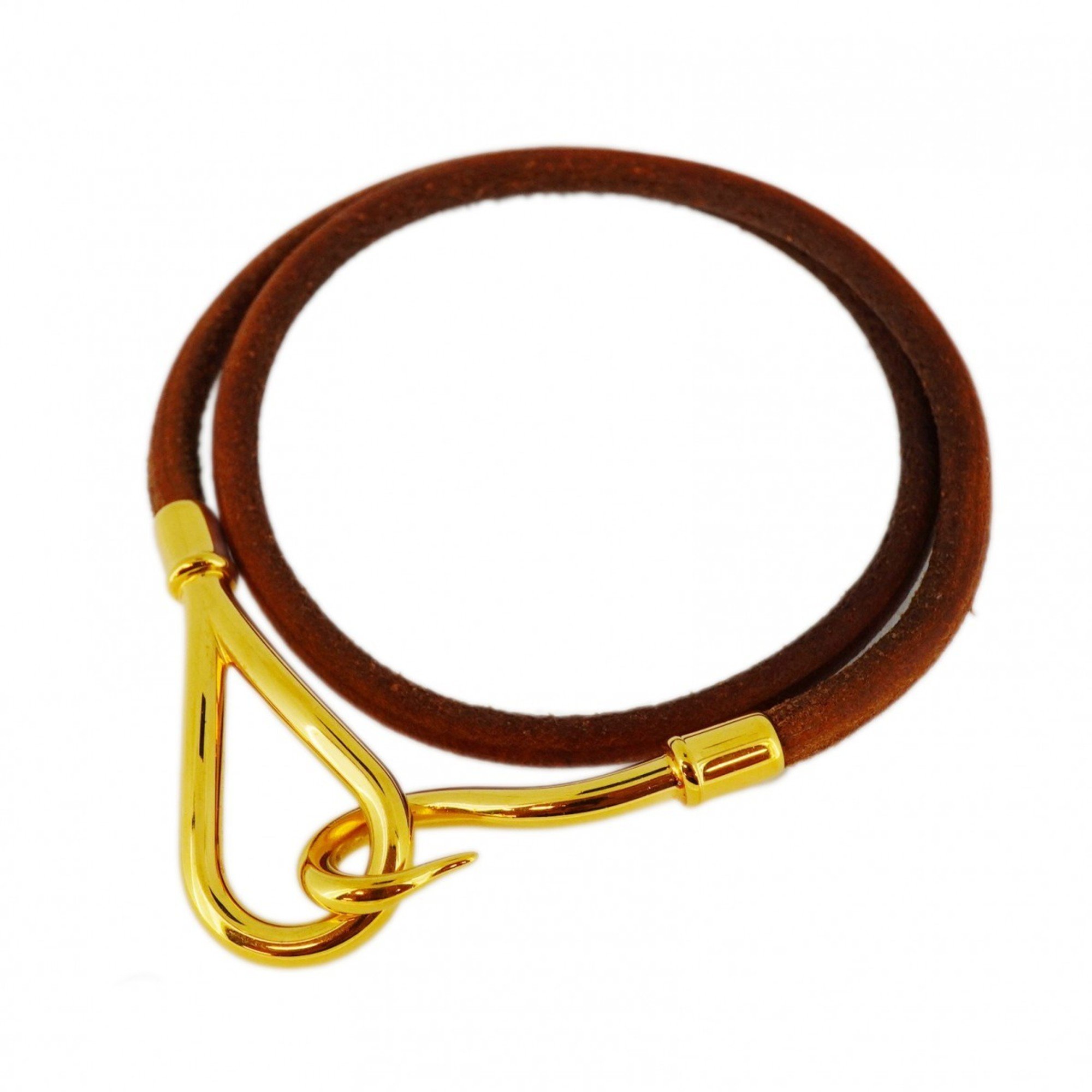 Hermes Bracelet Jumbo Hook GP Plated Leather Gold Brown Men's Women's