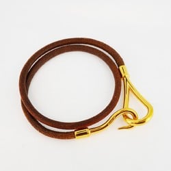 Hermes Bracelet Jumbo Hook GP Plated Leather Gold Brown Men's Women's