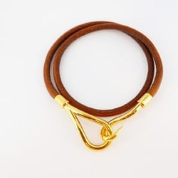 Hermes Bracelet Jumbo Hook GP Plated Leather Gold Brown Men's Women's