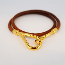 Hermes Bracelet Jumbo Hook GP Plated Leather Gold Brown Men's Women's