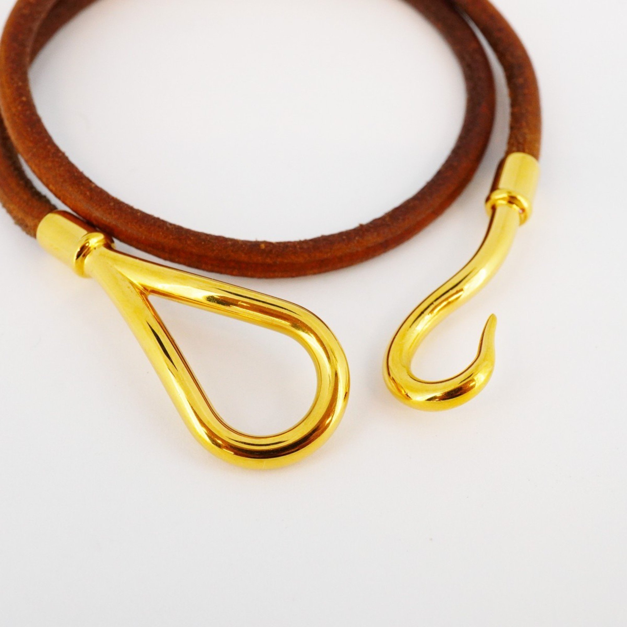 Hermes Bracelet Jumbo Hook GP Plated Leather Gold Brown Men's Women's