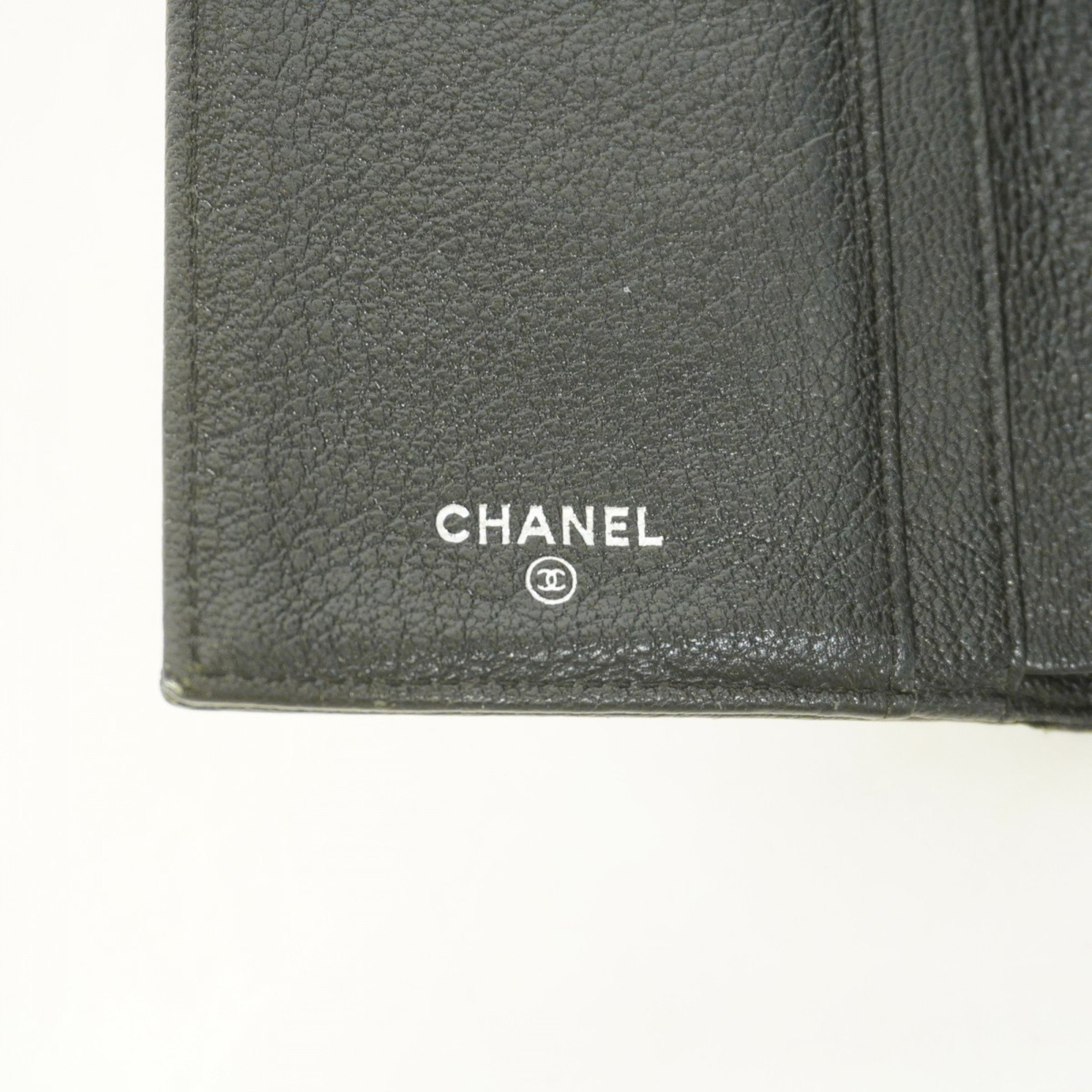 Chanel Tri-fold Long Wallet Bicolor Leather Grey Women's