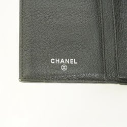 Chanel Tri-fold Long Wallet Bicolor Leather Grey Women's