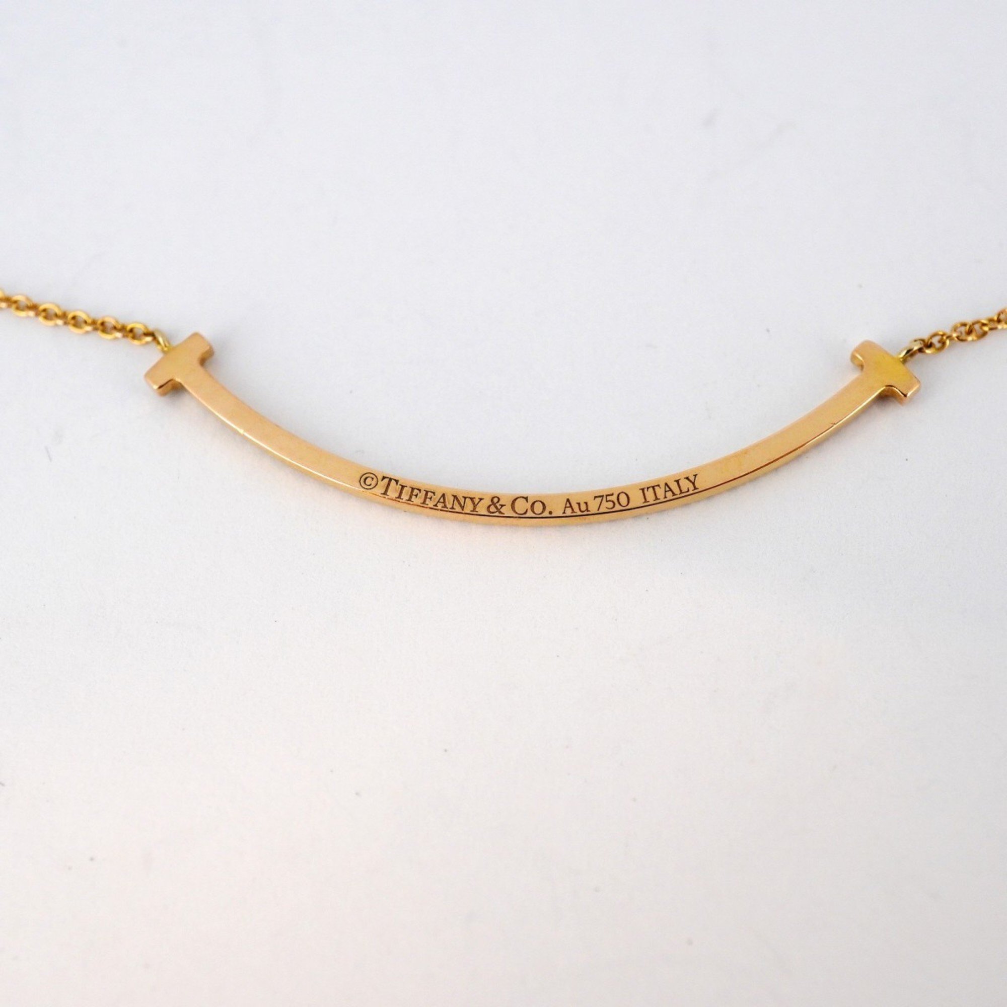 Tiffany Necklace T Smile Small Diamond K18YG Yellow Gold Ladies