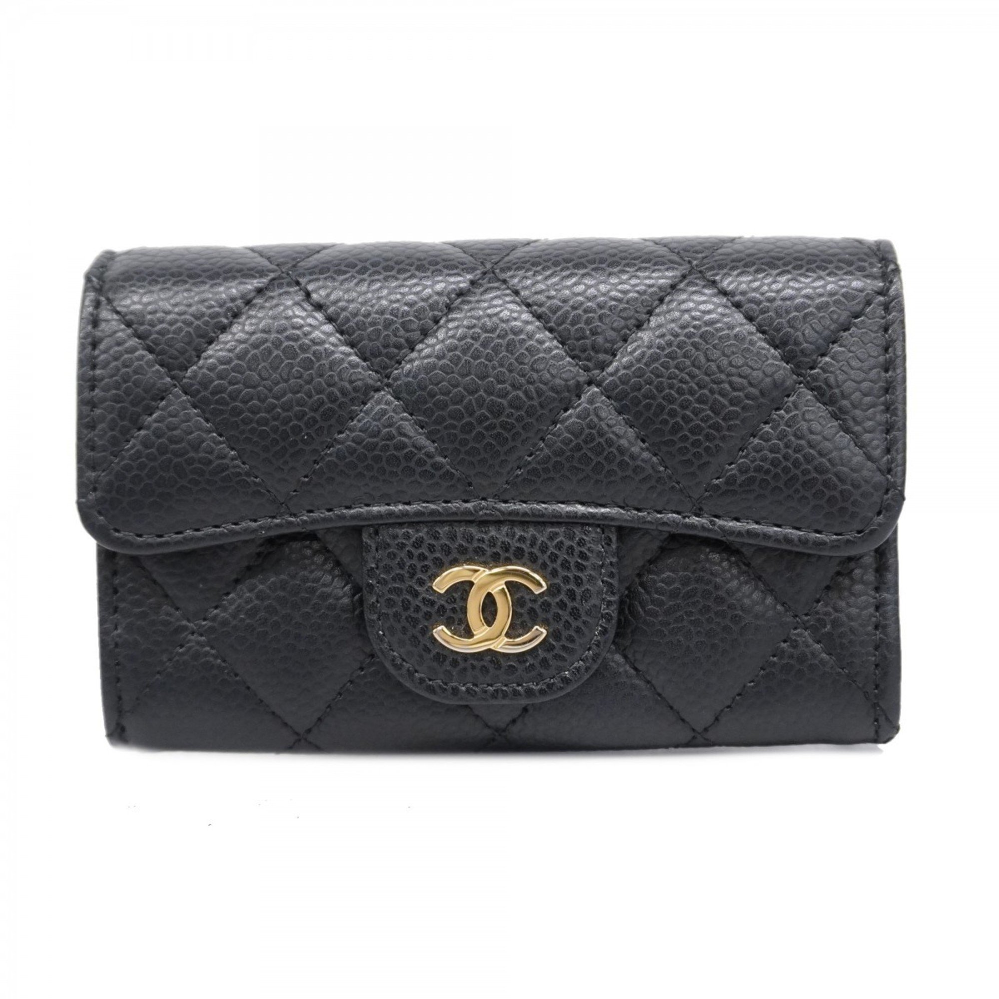 Chanel Business Card Holder Matelasse Caviar Skin Black Women's