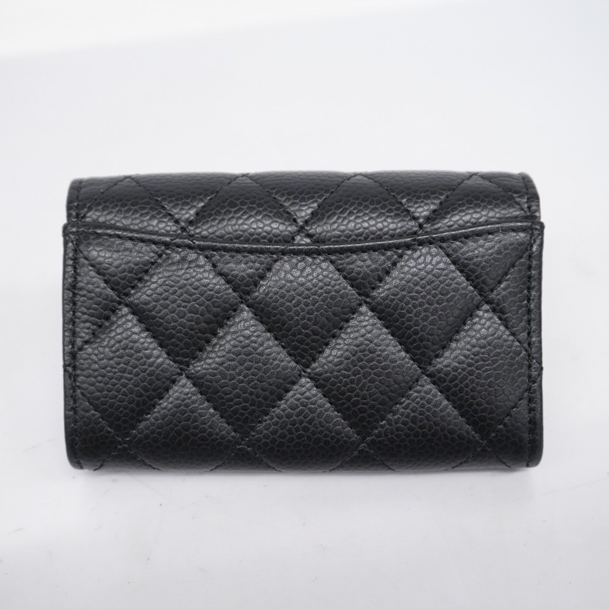 Chanel Business Card Holder Matelasse Caviar Skin Black Women's