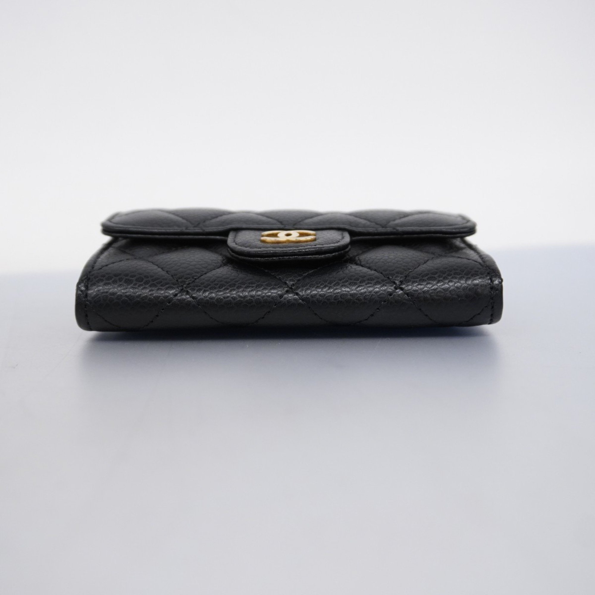 Chanel Business Card Holder Matelasse Caviar Skin Black Women's