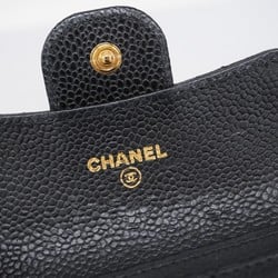 Chanel Business Card Holder Matelasse Caviar Skin Black Women's