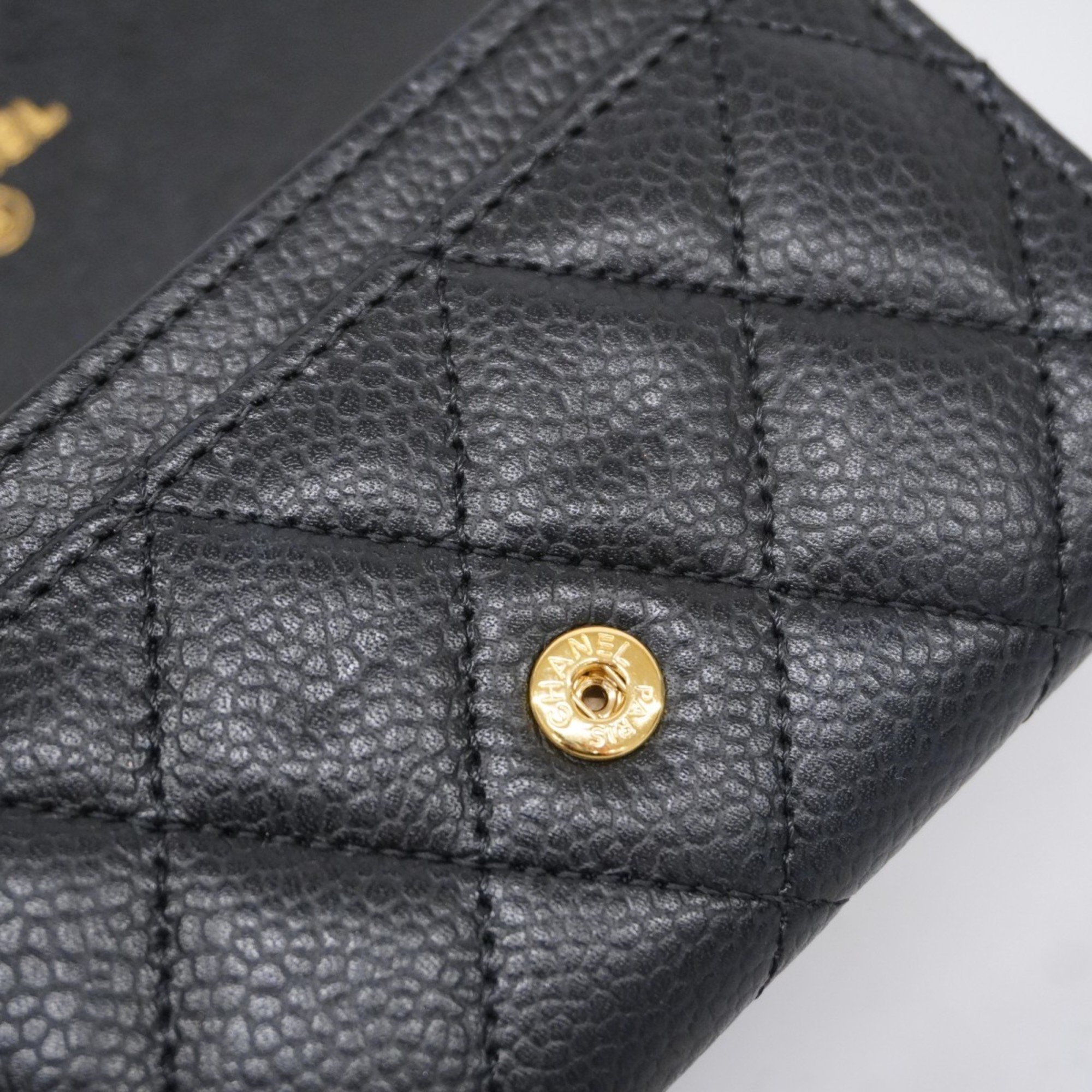 Chanel Business Card Holder Matelasse Caviar Skin Black Women's