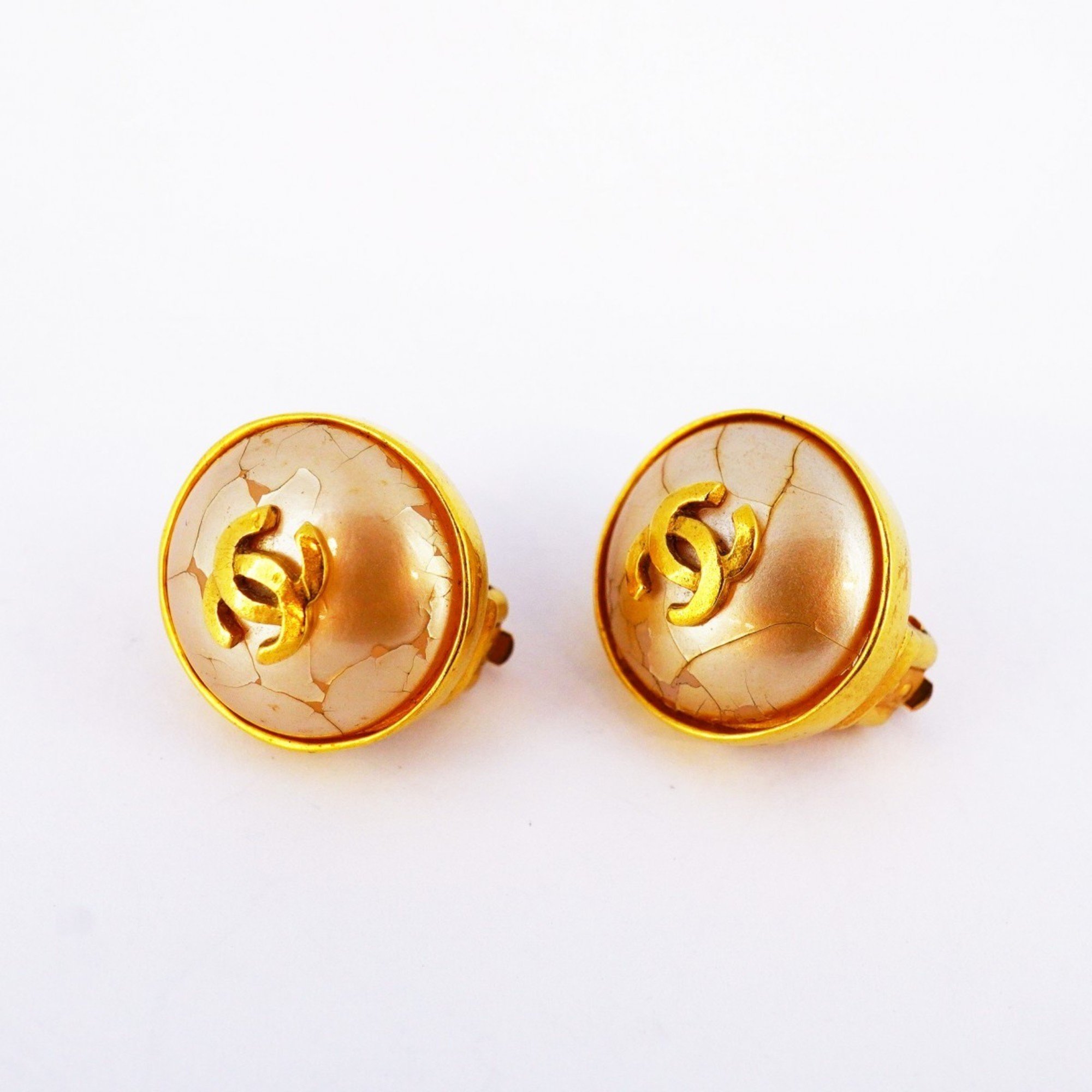 Chanel Earrings Coco Mark Circle GP Plated Gold Ladies