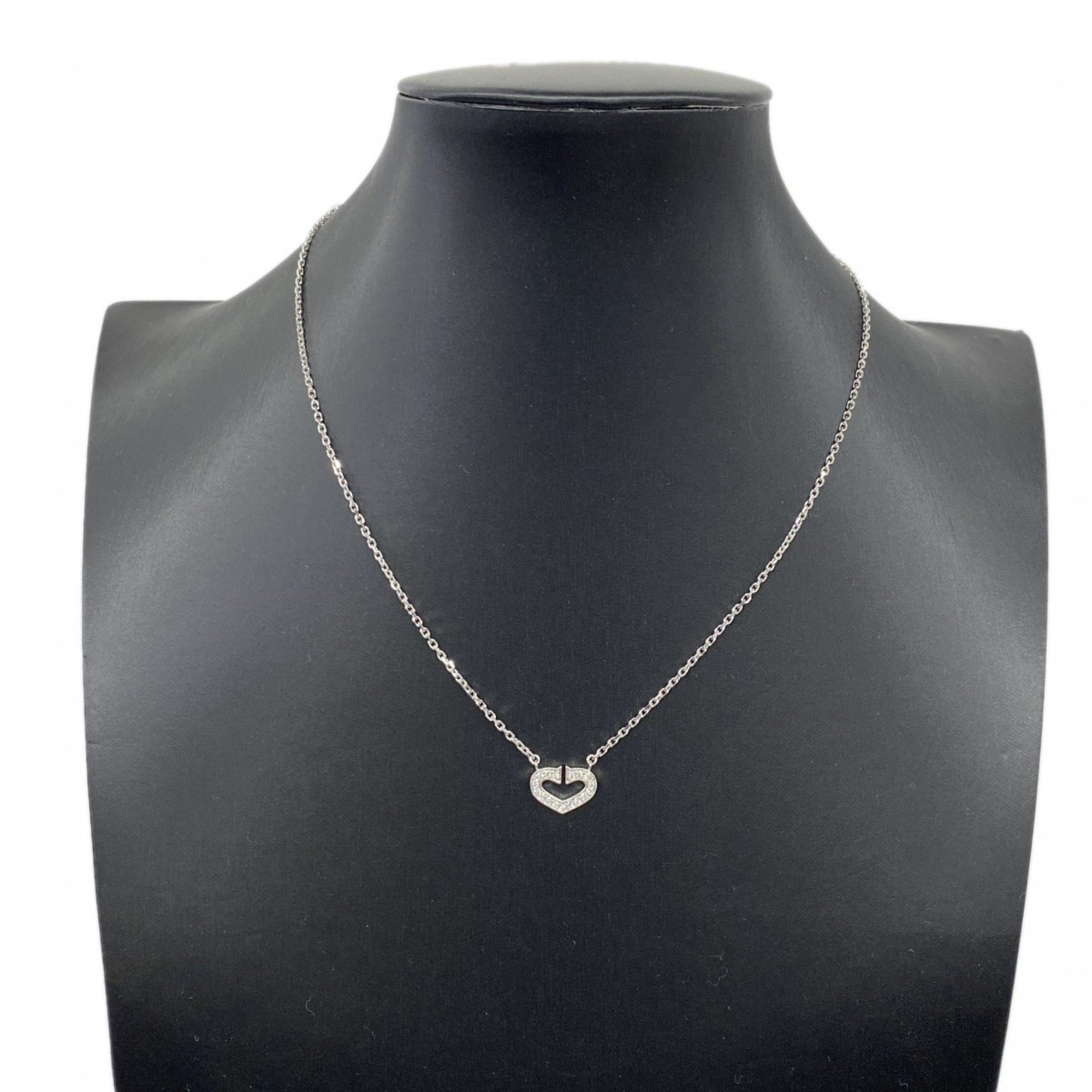 Cartier Necklace C Heart Diamond K18WG White Gold Ladies