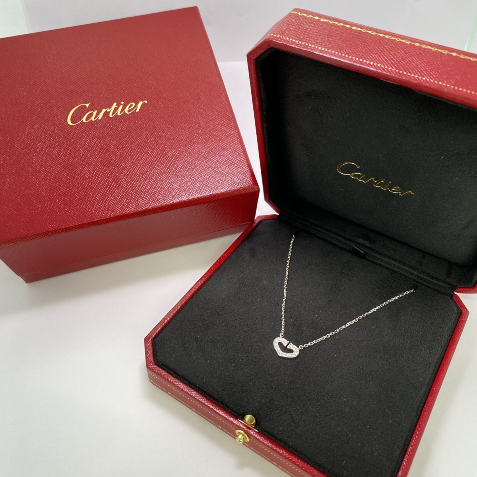 Cartier Necklace C Heart Diamond K18WG White Gold Ladies